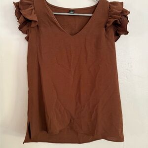 Chocolate Ruffle Sleeve Blouse, Size Medium